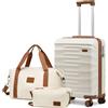 Sea choice Valigia Set 3 pezzi 55x40x20cm Bagaglio a Mano Ultra Leggero in ABS Trolley con 4 Rotelle Girevoli a 360° TSA Serratura contiene 1 borsa da viaggio e 1 borsa da toilette