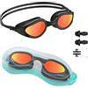Tuocal Occhialini da nuoto, anti appannamento, non perdite, protezione UV, impermeabili, con nasello in morbido silicone, per adulti, donne, uomini, ragazzi, bambini, colore nero e rosso