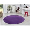 Hanse Home Tappeto Fancy rotondo, tappeto per soggiorno, tinta unita, moderno, in velluto, per sala da pranzo, soggiorno, cameretta dei bambini, corridoio, camera da letto, cucina, viola, diametro 133