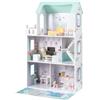 FANTASK Casa delle bambole in legno, altezza 120,5 cm, villa per bambole con 3 piani e 17 mobili, casetta giocattolo per ragazze e ragazzi dai 2 anni, 73 x 34 x 120,5 cm (verde)