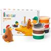 HEY CLAY Farm Birds: anatra, oca, gallina set - colorato modellazione bambini - Air Dry Clay Kit 6 lattine con divertente app di istruzioni interattive