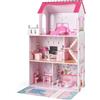 FANTASK Casa delle bambole in legno, altezza 120,5 cm, villa per bambole con 3 piani e 17 mobili, casetta giocattolo per ragazze e ragazzi dai 2 anni, 73 x 34 x 120,5 cm (rosa)