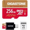 Gigastone [5 anni di recupero dati] Gigastone 256GB Micro SD Card, 4K Camera Pro, A2 V30 UHS-I U3, fino a 100 MB/s, per smartphone, GoPro, Action Cam, video 4K UHD, Nintendo Switch, con adattatore e lettore