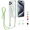 GoodcAcy Magnetica Cover per iPhone 15 Pro Max con Cordino,Custodia Trasparente Hard PC Sottile TPU Bumper Antiurto Protettiva Case con Corda Collana Tracolla Laccio, verde