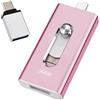 LIDOUYA Chiavetta USB per iphone 256GB, [MFi Certificata] Chiavetta Lightnning Backup Foto, 4 in 1 Memoria Esterna per iphone/Android/PC, USB 3.0, Plug & Play【Senza App】Rosa