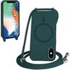 FMPCUON FNPCUON Cover Magnetica Silicone per iPhone X/XS con Cordino,Compatibile con MagSafe,Custodia con Laccio Collana Tracolla Collo Sottile TPU Antiurto Protettiva Case con Corda.Verde