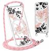 Saqmkil Magnetica Cover con Cordino per iPhone 16 Plus 6,7 Compatibile con MagSafe, Aesthetic Disegni Motivo Trasparente Custodia, Antiurto Case con Laccio Tracolla per iPhone 16 Plus, Fiori 02
