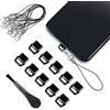 GEEHUA Confezione da 10 copri spina antipolvere USB C, tappo antipolvere di tipo C, cappuccio protettivo con 10 pezzi di cordino ad anello per telefoni cellulari e spazzola per la pulizia (nero)