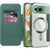 IMEIKONST Cover Magnetica per Google Pixel 9 con Slot per Carte, [Compatibile con MagSafe] [Blocco RFID] Custodia Portafoglio Flip Antiurto Trasparente Case per Google Pixel 9. Verde JDCX