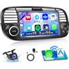 Hikity 2G+64G Hikity Android Autoradio per Fiat 500 2007-2015 Wireless Carplay Android Auto 7 Pollici Schermo Radio Auto Touch Display con Bluetooth Mirror Link GPS WiFi RDS FM Radio Retrocamera