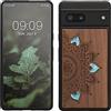 kwmobile Custodia Compatibile con Google Pixel 7 Cover - Back Case in Legno con Bumper in Silicone TPU - Sole Mandala Madreperla marrone scuro