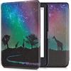 kwmobile Custodia eReader Compatibile con Tolino Shine 3 Cover - eBook Reader Flip Case - nero/blu scuro/fucsia - Night Safari