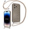 Xylota Cover con Cordino per iPhone 14 Pro Max, Aesthetic Leopardo Disegni Custodia con Collana Regolabile Tracolla Laccio, Silicone Bumper Anti-Graffio Custodie per iPhone 14 Pro Max 6,7'', Marrone