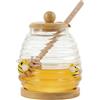 ZhouWei 500 ml Porta Miele in Vetro, Trasparente Contenitore Miele con Cucchiaio e Coperchio in Legno Barattolo Mieli Honey Jar Sigillato a Bocca Larga, per Conservazione di Mieli Sciroppo