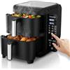 Silvergear Löwenthal® Friggitrice ad aria XL 11L | Air Fryer doppio cestello 2×5,5L | 2800W | 12 programmi | Sync Finish & Match Cook | Display touch digitale | senza olio e meno grassi | antiaderente | Nero