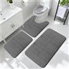 YNNHUDEEP Set di 3 tappeti da bagno con memory foam - tappetini da bagno antiscivolo e lavabili per bagno, doccia e toilette, comfort di lusso e design moderno (grigio scuro)