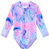HUAANIUE Ragazze Bambini 1 Pezzo Costume da Bagno Anti-UV UPF 50+ Bambini Ragazze Costume da Bagno con Pantaloni triangolari e Maniche Lunghe 4-11 Anni