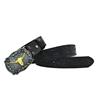 PACDE Cintura Western in Vera Pelle di Mucca Jeans con Fiore in Stile Retro Uomo, Caff, 110