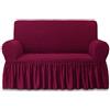 NICEEC Loveseat Slipcover Red Loveseat Cover 1 Piece Easy Fitted Sofa Couch Cover Universal High Stretch Durable Furniture Protector Love Seat with Skirt Country Style (2 Seater Wine Red)
