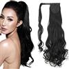 Cybelleza Posticci per capelli Extension Coda Capelli Clip Coda di Cavallo Capelli 60cm 130g Ricci Mossi Sintetici Lunghi Ponytail Effetto Naturale Wrap Around (Jet Nero)