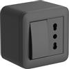 Electraline 60480 contenitore da superficie con presa bivalente e interruttore/deviatore FIXA, nero, IP40, compatibile per installazione con tubo rigido e canalina