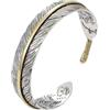 Cutenation S999 Argento Antico Placcato Bracciale Cuff Largo Per Uomo Donna Apertura Regolabile Reticolato Piuma Bracciali Gioielli Regalo (Feather)