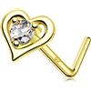 Melighting 9k Giallo Oro Piercing al Naso Cuore & Stella 20g Nose Studs L Forma Nose Piercing Studs Con Zirconia Cubica Nostril Piercings Gioielli per Piercing al Naso