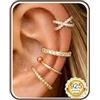 Adramata 4Pcs Ear Cuff Argento 925 Orecchinia Senza Buco Regolabile Orecchini Clip Ipoallergenici Orecchino Finti Non Piercing per Helix Cartilagine Ear Cuff Orecchini Donna Oro/Argento