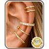 Adramata 4Pcs Ear Cuff Argento 925 Orecchinia Senza Buco Regolabile Orecchini Clip Ipoallergenici Orecchino Finti Non Piercing per Helix Cartilagine Ear Cuff Orecchini Donna Oro/Argento