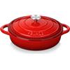 Velaze Casseruola in Ghisa, Pentola a Induzione per Stufati e Brasati, Cocotte Casseruola con Coperchio in Rivestimento Smaltato, Forno Olandese, Rosso, Rotondo - 28cm, 3.5L