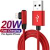 NONE Cavo di ricarica USB a gomito da 90 gradi per iPhone 11 12 13 14 Pro X XR XS Max 7 8 Plus Cavo da gioco per caricabatterie rapido intrecciato in nylon 2m 3m