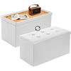 Todeco Pouf Contenitore Rettangolare con 2 in 1 Coperchio, Cassapanca Contenitore 80L, Ottomana Pieghevole per Conservare, Finta Pelle, Seduta Imbottita, 76 x 38 x 38 cm, Bianco