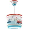 Dalber Lampada da soffitto a sospensione per bambini Dalber Police, con auto della polizia e camion dei pompieri, 60612M, E27, lampade per bambini, cameretta dei ragazzi.