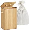 Relaxdays Cesto portabiancheria in bambù con Coperchio, 2 Scomparti, Pieghevole, 105 l, 63x52x32 cm, Naturale