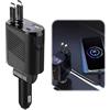 Paicreate 120W 4 in 1 Caricatore da Auto 12V PD3.0+Type-C(C+C) Angolo Regolabile di 180 Gradi, Cavo Telescopico da 80 cm per i-Phone/Hua/X-iaomi/H-onor/Samsumg