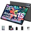 SUAAT Tablet Android 15 con 64 GB di RAM + 2 TB TF, display da 10,1 pollici, Octa-Core, Gemin AI, WiFi 6, Bluetooth 5.0, Dual Camera 8MP+5MP, 1280 x 800 HFD, Cast, OTG, Type C, con custodia, Play