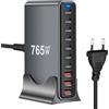 LIDOUYA 765W Caricatore USB Multiplo - 10 Porte (7 USB-C + 3 USB-A) con Ricarica Rapida, Stazione di Ricarica Compatta per Multi Dispositivi, Compatibile con MacBook, iPad, iPhone 16/15/14, Galaxy S22/S20