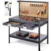 VEVOR Banco da Lavoro in Legno con Cassetti per Utensili, Banco da Lavoro con Pannello Forato per Officina, Carico Max. 110 kg, 4 Prese CA e 2 Porte USB, Cavo da 1,5 m e 30 Ganci, 150 x 61 x 120 cm
