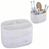 Kook Time Organizer Bagno e Scrivania - Porta Spazzolini Elettrici, Pennelli Trucco o Telecomandi - Poliresina Effetto Marmo Bianco - 3 Scomparti - Pesante e Stabile
