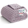 WAVVE Coperta Plaid Pile 150x200 cm, Coperta Letto Singolo/Letto Matrimoniale, Coperta di Flanella a Righe per Soggiorno, Letto, Coperta Divano Caldo Morbida, Viola