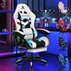 ALFORDSON Sedia Gaming Massaggiante con Luci LED,Sedia Ergonomica Gamer per Ufficio Domestico,Poltrona Scrivania con Poggiapiedi,Schienale Regolabile 90-150°,Portata 180KG, Similpelle(Bianca)