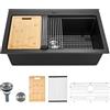 VEVOR Lavello da Cucina in Granito 840 x 560 x 250 mm per Montaggio ad Appoggio, Lavello da Cucina da Incasso in Stile Rurale con Accessori, per Camper, Cucine di Preparazione, Bar, Nero