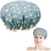 YUNYU Cuffia da doccia a doppio strato da donna, impermeabile, riutilizzabile, con fascia elastica, bordi increspati che coprono le orecchie per capelli lunghi, corti e ricci (uccello blu)