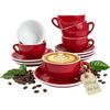 MUVELL Set 6 Tazzine da Caffè Cappuccino 200 ml con Piattini Rosso e Bianco Porcellana Spessa Stile Italiano Lavabili in Lavastoviglie Idea Regalo