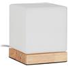 Relaxdays Lampada da Tavolo a Cubo, E14, Base in Legno e Vetro Opalino, Luce Design Scandinavo, HLP 15x12x12 cm, Bianca