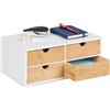 Relaxdays Organizer da Scrivania, bambù e MDF, Portaoggetti Salvaspazio con 4 Cassetti, HLP 14x33x21 cm, Bianco/Naturale