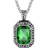 ChainsHouse Pietra Smeraldo Collana Agata Colorata Taglio Diamantato Bordi delle Rune Vichinghe Collana Uomo Acciaio Collana Metallo Vintage Non sbiadisco Antiallergico