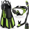 Odoland Kit 3 en 1 con Gafas Buceo Vista Panorámica de 180°, Tubo Snorkel Dry, Aletas de Natación para Adultos Adolescentes