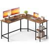 VASAGLE Scrivania per Computer a Forma di L, 138 x 138 x 76 cm, Scrivania ad Angolo con 2 Ripiani, per Ufficio Studio, Marrone Vintage e Nero LWD72X