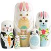Boerni 5 simpatici bambole in legno con coniglio bianco cartone animato bambola russa matrioska babushka decorazione festa di compleanno per bambini Pasqua festa di Natale